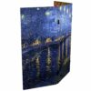 Red Lantern 3 ft. Short Double Sided Works of Van Gogh Canvas Folding Screen Irises/Starry Night Over Rhone 3 Panel Freestanding Partition and Se