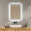 EMKE Bathroom Mirror with LED Lights, 500x700 MM Wall Mounted Shaver Socket Bathroom Mirrors with Extra Fuse, Dimmable Switch and Demister Pad, H