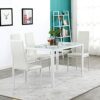 WALNUT (120 x 70 x 75) cm 5 Piece Dining Table Set GlassTable and 4 Leather Chair for Kitchen Dining White