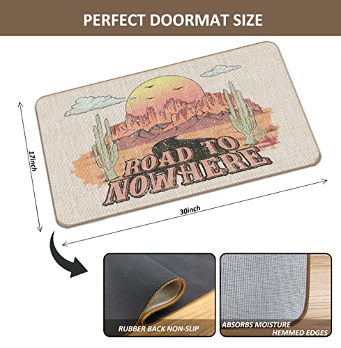 Lacosu Retro Western Wild West Road to Nowhere Sunset Cactus Door Mat Doormat,17"X30" Decorative Home Indoor Outdoor Patio Entry Door Mat, Wester