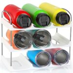 [ Large Compartment ] 3 Tier Stackable Water Bottle Organizer for Cabinet - 9 Bottle Holder Rack for Tumblers, Cups, Wine Bottles - Home Storage,