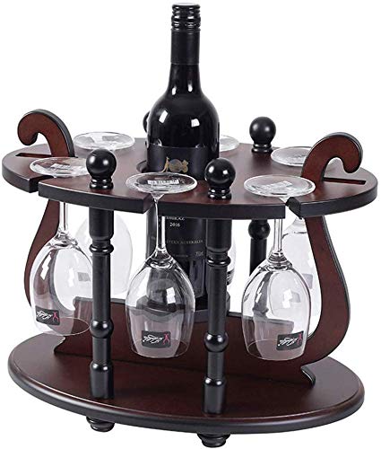 PIBM Stylish Simplicity Wine Racks Free Standing Wine Glass Holder,Round Ding,Solid Wood Creative Wine Display with 6 Glass Rack Amp; 1 Bottle Ho