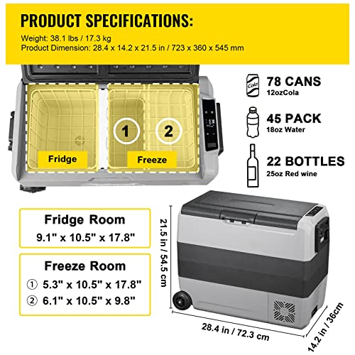 DISHENGZHEN RV 12/24V Refrigerator, 45L/48 Quart Car Fridge, Portable Freezer Compressor Cooler Compressor Freezer, 12/24V DC 110~240 Volt AC, fo