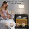 Rattan Nightstand with Charging Station, Bedside Table with Rattan Cabinet and Storage Shelf, Boho Accent End Table with Natural Handmade Rattan