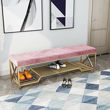 JYDQM Iron Stool Stool Home Sofa Door Bench With Shoe Rack Storage Shoes Cushion Stool (Color : Roze)
