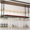 EYLINK Wall Mounted Iron Wine Rack, Adjustable Height, Ceiling Mounted Hanging Wine Bottle Holder, Champagne Glass Rack, Bar Home Decor, Black Ho