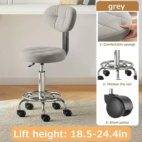 360° Swivel Barstools, Height Adjustable Counter Height Bar Chairs, with Back & Footrests & Quiet Casters, for Home Bar,Grey