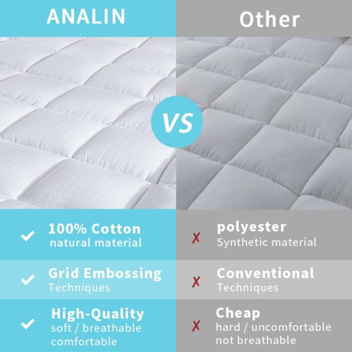 ANALIN Small Double Mattress Topper 10cm Down Alternative Fiber Soft and Breathable 400TC Cotton Mattress Cover