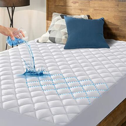 HYLEORY King Size Waterproof Mattress Pad Protector, Breathable Quilted Mattress Cover Noiseless Waterproof Fitted Sheet Mattress Topper Upto 21"