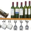 EMISOO Wall Storage Organizer Shelf Wine Rack, Wine Bottle Wall Hanging Wine Bottle Holder Metal and Wood Wine Glass Goblet Rack Cup Holder for B