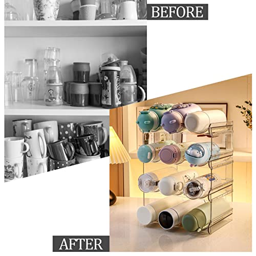 acDesign Stackable Water Bottle Organizer for Cabinet, Pantry, Freezer Clear Bottle Organizer for Cabinet 4Pack, Hold 12 Bottles