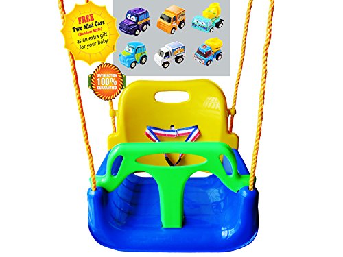 LITTLEFUN 3-in-1 Infant to Toddler Upgrade Version Swing Set for Home Garden Patio Indoors Outdoors Doorway(Blue Chair+Green Handrail)