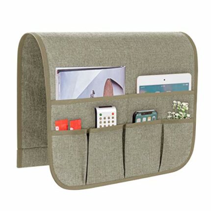 SyMax Sofa Armrest Storage Organizer with 6 Pockets Chair Non-Slip Armchair Caddy for Recliner Remote Holder, TV Control, Cell Phone (Beige)