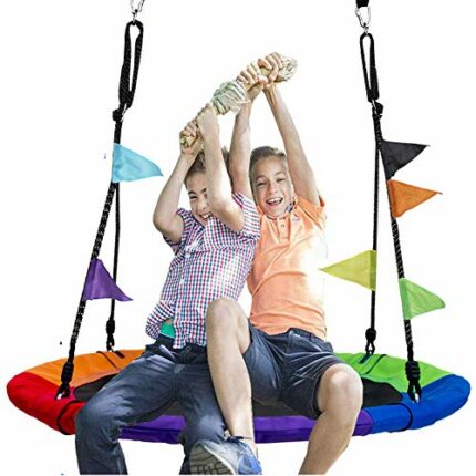 Nest Swing Round Tree Swing Flying Family Swing Seat with Hanging Straps Set For Kids Children Friends Adult Outdoor Backyard Garden (Multicolour