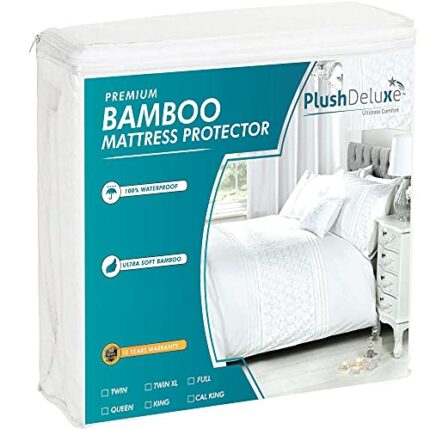 PlushDeluxe Bamboo Mattress Protector Waterproof, Hypoallergenic & Ultra Soft Breathable Cover & Protection - Free PVC, Phthalate (Double Size)