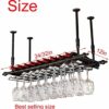 SUCHETA Hanging Wine Rack with Glass Holder and Shelf, Adjustable Height Wine Rack Ceiling Hanging Wine Glass Holder Vintage Wine Bottle Holder R