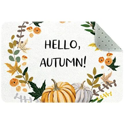 VBFOFBV Door Mat, Outdoor Indoor Doormat, Durable Floor Mat Non Slip Rug, Front Doormat for Entryway, Patio, Thanksgiving Pumpkin Wreath Hello Au