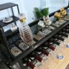 Wine racks Cafe Hanging with Glass Holder and Shelf, Black Adjustable Metal Ceiling Bar Wine Glass Rack, 2-Layer Industrial Iron Bottle Holder Wi