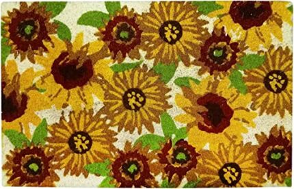 All Over Sunshine Sunflower Spring Summer Natural Coir Doormat Indoor Outdoor Welcome Entryway Front Door Mat Brown Yellow Green 23.6x15.7 Inch