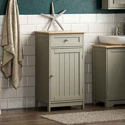 Bath Vida Priano Bathroom Cupboard 1 Door 1 Drawer Floor Standing Cabinet Drawer Unit Storage, Grey
