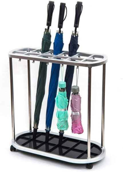 XHALERY Umbrella Rack Stand, Umbrella Holder,Umbrella Stands Umbrella Stand, 12 Holes And 10 Hooks Umbrella Drain Stand, Can Store Long And Short