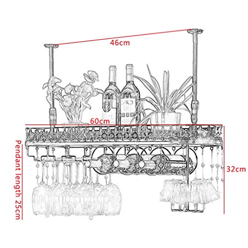 PIBM Ceiling Wine Rack, Hanging Wine Glass Holder, Vintage Wine Bottle Holder, Rustic Wall Mounted Wine Holder, Adjustable Height Stemware Rack,