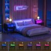 armocity Night Stand Set 2 with Charging Station, Nightstand Set of 2 with LED Lights, Modern Nightstand Bedside Table with Big Capacity Acrylic