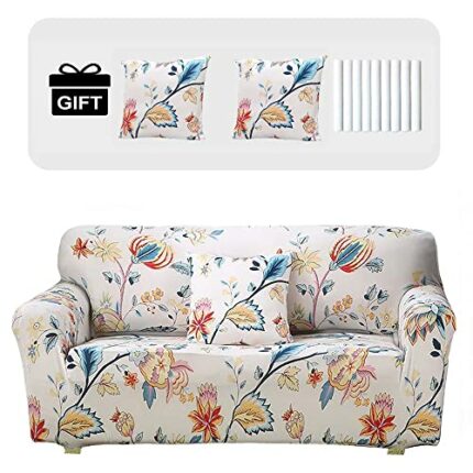 ENZER Sofa Slipcover Stretch Fabric Flower Bird Pattern Elastic Chair Loveseat Couch Settee Sofa Covers Pet Dog Protector With 2 Cushion covers(3