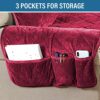 Luxury Velvet Plush Large Width Recliner Chair Cover with Elastic Straps Three Pockets, Pet Dog Couch Covers for Armchair Seat Width Up to 28", L