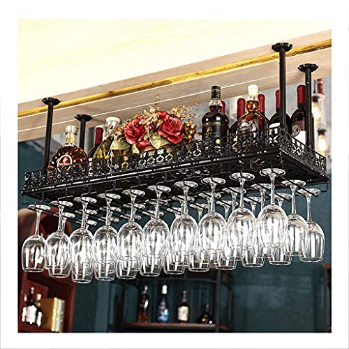 OUSIKA Wine Racks,Cafe Hanging Metal - Glass Holder and Shelf, Adjustable Ceiling Bar Wine Glass Rack,2-Layer Industrial Iron Bottle Holder Wine