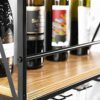 ybaymy Industrial Wine Rack 2-Tiers Wall Mounted Bar Shelves Home Wine Storage Racks with 5 Glasses Holder Hanging Rustic Wine Holder Wine Displa