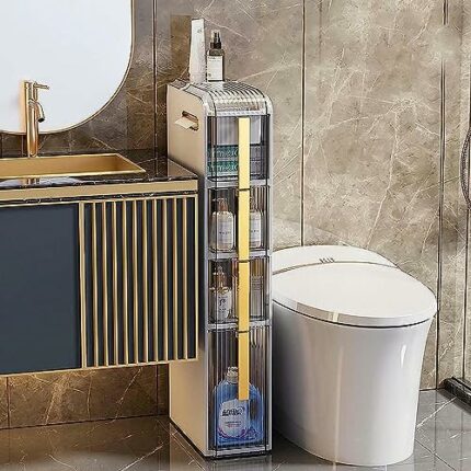 Floor Standing Cabinet Unit Bathroom Storage, Waterproof Coner Shelf, Narrow Storage Organizer, Laundry Room Cabinets Multifunctional Floor Cabin