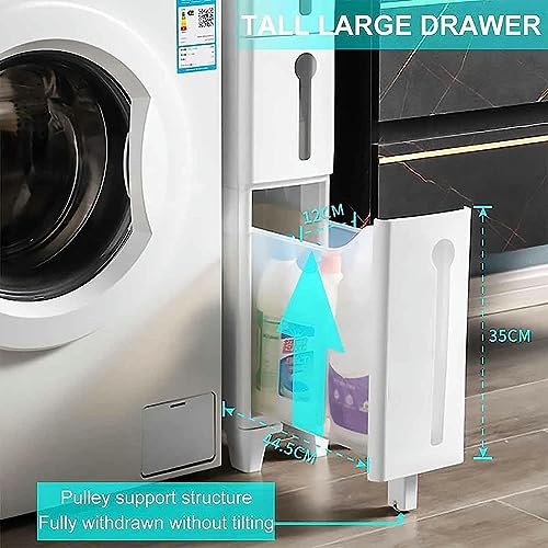 6in Skinny Bathroom Storage Cabinet, Plastic Storage Drawers with Drawer, Multiple Tiers Bathroom Storage Furniture Home Organizer Rack, for Livi