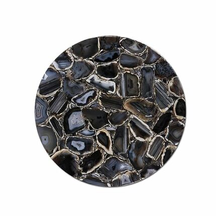 Gifts And Artefacts 42 x 42 Inches Round Shape Black Agate Stone Kitchen Table Epoxy Art Dining Table Top add Elegant Look to your Lifestyle