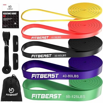 FitBeast Pull Up Bands Set, 5 Different Levels Resistance Band Pull Up for Calisthenics, CrossFit, Powerlifting, Muscle Toning, Yoga, Stretch Mob