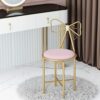 Pink Vanity Chair - Girls Best Gift Dressing Table Stool Velvet Vanity Table Chair with Lovely Bowknot High Backrest Comfortable Makeup Chair for