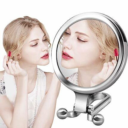 Elezenioc 1PCS ABS Plating Handheld Mirror 1X/10X Double-Sided Foldable Portable Makeup Mirror Ideal for Travel and Daily Use