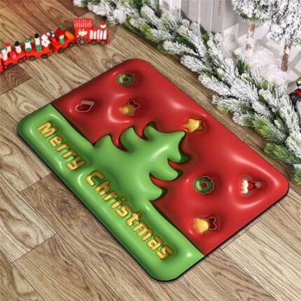 TSLBW 3D Christmas Mats Christmas Tree DoorMat 3D Optical Illusions Non Slip Area Rug Large Absorbent Xmas Decorative Mat Washable Winter Bath Ma