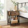 VECELO Bedside Table with Drawer and Shelf, No Slide Rails, Stable Metal Frame/Easy Assembly, Rustic Brown, Nightstand (Set of 2)