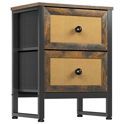 YITAHOME Bedside Table, Heavy Duty End Side Table, Nightstand Storage Unit, 2-Drawer Dresser, Bedside Cabinet, Rattan Woven Chest of Drawers for