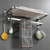 yozhch Wall Mounted Towel Rack with Double Bars Stainless Steel Bathroom Towel Rail with Shelf 90° Foldable Towel Holder with Hooks (58cm)