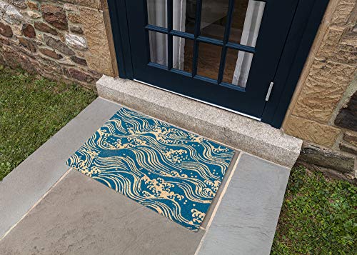 Entryways Victoria and Albert Museum Waves Coir Doormat, Blue, 45 x 75