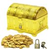 YOYIAG Pirate Treasure Chest Gold Treasure Chest Children's Birthday Plastic Pirate Retro Treasure Chest with Lock and Key Jewellery Storage Trea