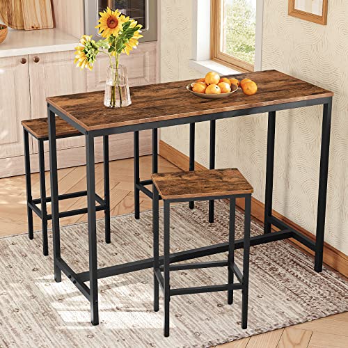 MAHANCRIS Bar Stools, Set of 2 Bar Chairs, Kitchen Breakfast Bar Stools with Footrest, 65.5 CM Dining Stools, Rectangular Industrial Bar Chairs,