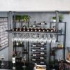 KEppd Wine Rack Wall Mounted - Bar Floating Wine Racks Adjustable Height Ceiling Mounted Wine Shelf Bottle Holder with Glasses Cups Rack for Rest