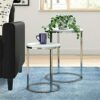 ASPECT Paloma Set of 2 Round Nesting Table, Glossy Tops Base, Metal, White/Chrome, L 40 diax50(H) cm/S 30x40(H) cm