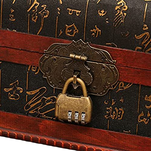 LSDJGDDE Portable Wood Distressed Treasure Chest Metal Password Storage Case Prop