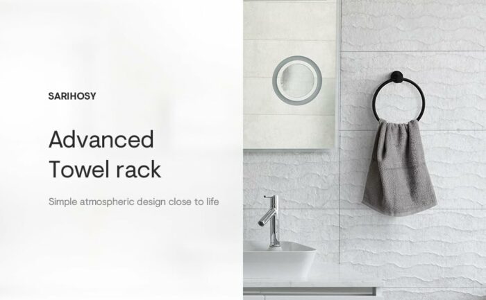 SARIHOSY Round Towel Ring Matt Black Bath Towel Rail Bathroom Kitchen, Hanging Towel Hanger Bathroom Accessories Hotel Square, Hand Towel Rail Ho
