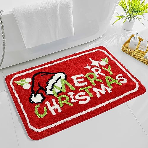 Poywuo Christmas Door Mat, 50 x 80 CM Bath Mat Bathroom Rug Welcome Mat Front Door Indoor Outdoor Home Decorations Bedroom Kitchen Floor (50 x 80