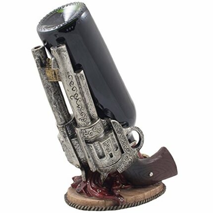 Classic Country Western Six-shooter Pistols Wine Bottle Holder Statue in Vintage Wild West Home Decor Sculptures As Decorative Tabletop Wine Rack